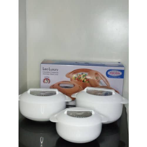 Leo Luxury Insulated Food Flasks/Dinner Sets With Stainless Steel Liner-white