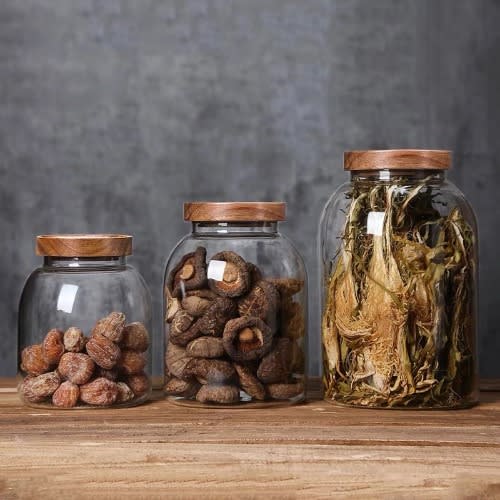 Glass Jar With Wooden Lids -3 Pieces Set