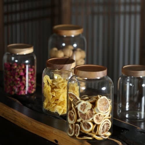 Glass Jar With Wooden Lids -3 Pieces Set