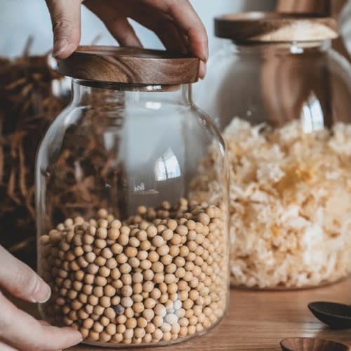 Glass Jar With Wooden Lids -3 Pieces Set