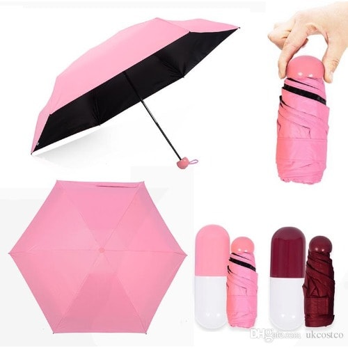 Anti-uv Folding Capsule Umbrella With Case - Pink