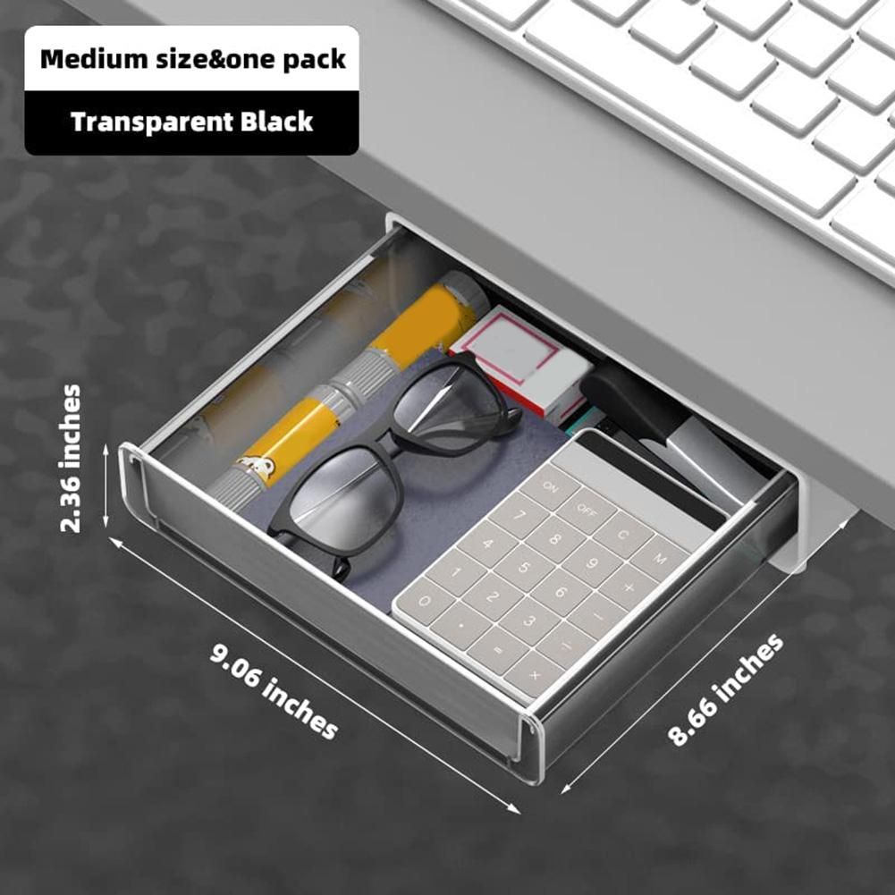 Under Desk Drawer, Adhesive Drawer Organizer, 9 Inch Slide