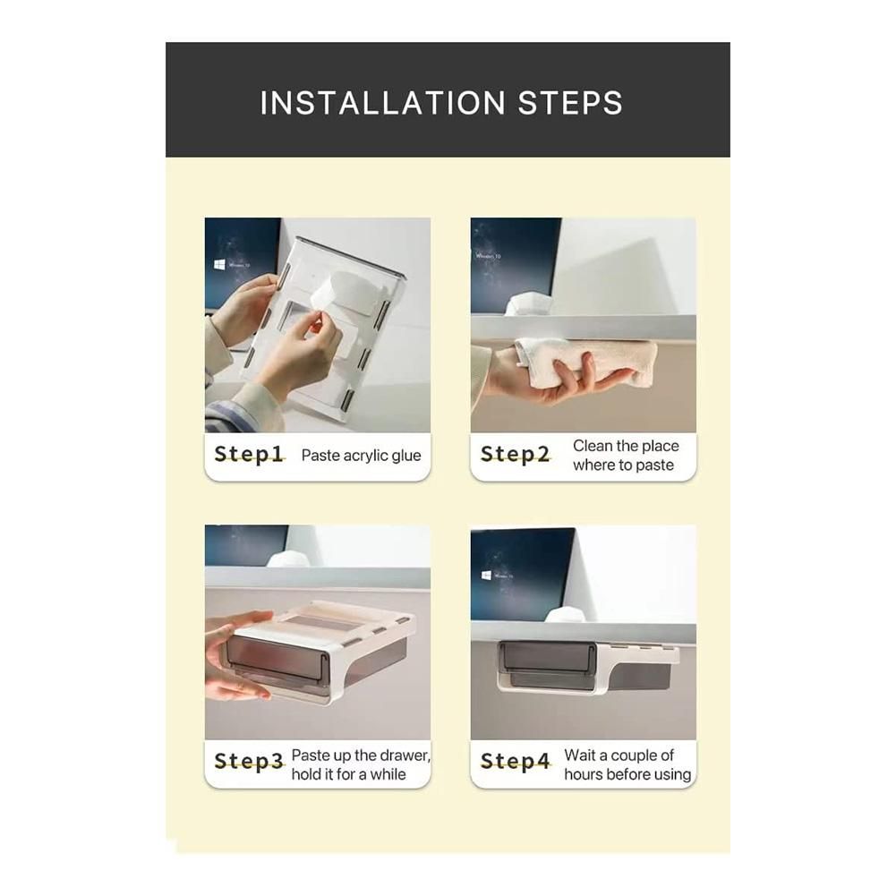 Under Desk Drawer, Adhesive Drawer Organizer, 9 Inch Slide