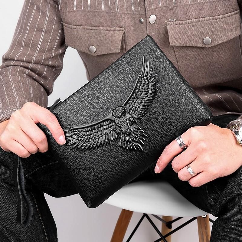 Genuine Leather Men Clutch Bag Cowhide Briefcase Waterproof Business Underarm envelope bag large capacity wallet