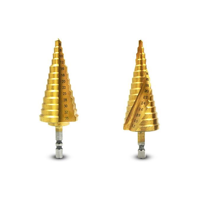Step Drill Bit, One Drill,Straight Slot Step Drill,  Handle Step Drill,Wood Hole  Utter,Titanium  Oated Drill Bit,Drilling Power Tools HSS 1 1 1set-Titanium-4-22mm