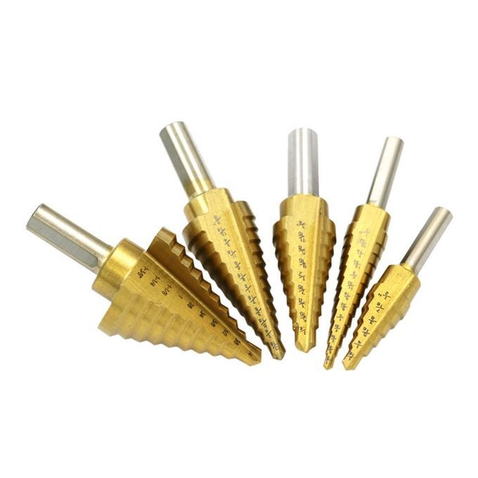 Step Drill Bit, One Drill,Straight Slot Step Drill,  Handle Step Drill,Wood Hole  Utter,Titanium  Oated Drill Bit,Drilling Power Tools HSS 1 1 1set-Titanium-4-22mm