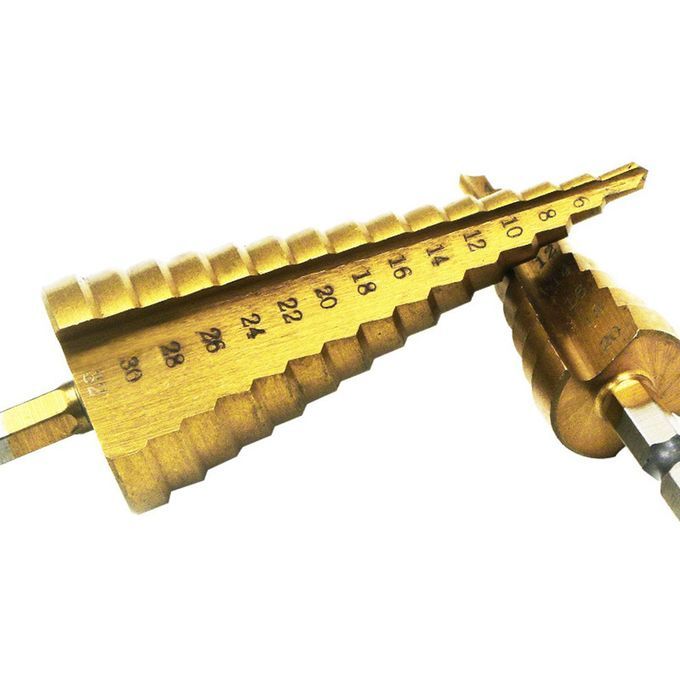 Step Drill Bit, One Drill,Straight Slot Step Drill,  Handle Step Drill,Wood Hole  Utter,Titanium  Oated Drill Bit,Drilling Power Tools HSS 1 1 1set-Titanium-4-22mm