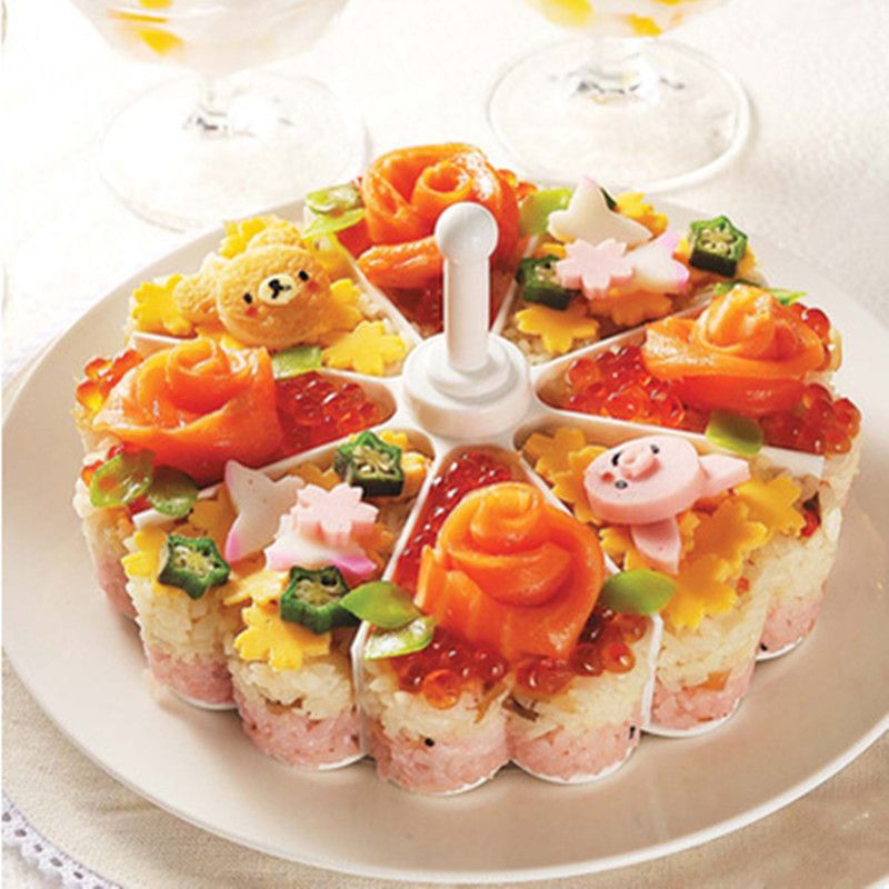 1 Sets Creative Kawaii Sushi Cake Pan Mould Suits DIY Rice Mold Kitchen Sushi Roll Mold Tools Set Jelly Pudding Rolls Made Easy