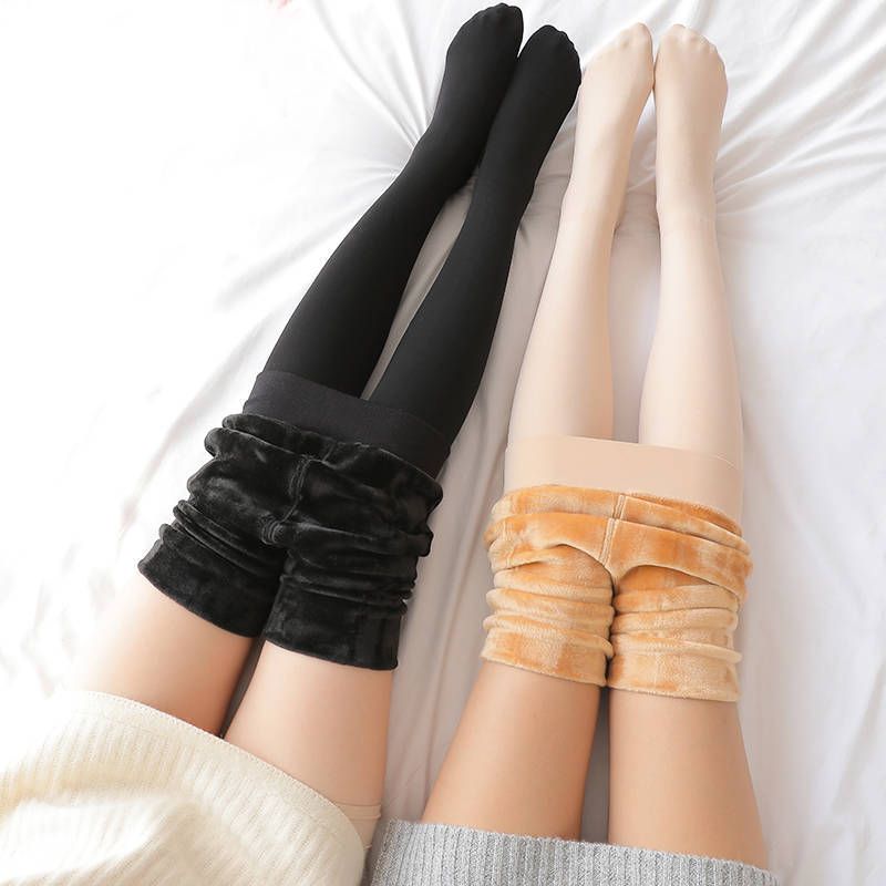Ladies Tights Pressure Pants Women Stockings Spring Winter Thick Leings Fleece Tight Skin Hose Warm Fur Bare Leg Panties Black Full Feet