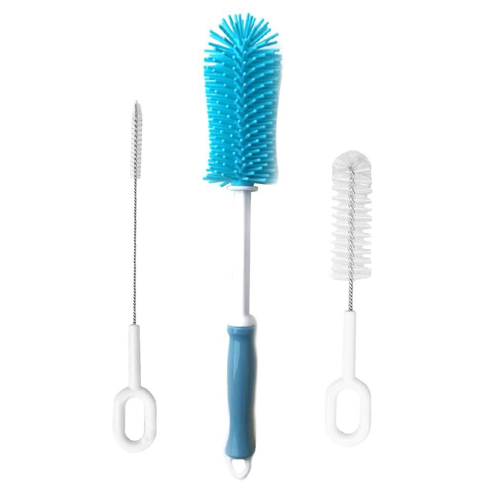 3 Pcs Soft Baby Bottle Brush Bottle and Straw Brush Cleaning Set for Child with Silicone Bottle Brush Nylon Nipple Brush and Stainless Steel Straw Brush