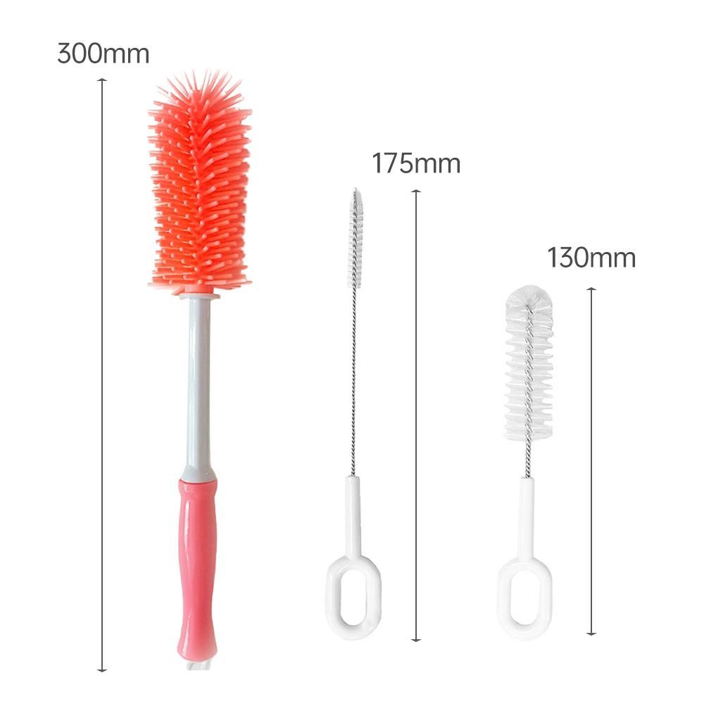 3 Pcs Soft Baby Bottle Brush Bottle and Straw Brush Cleaning Set for Child with Silicone Bottle Brush Nylon Nipple Brush and Stainless Steel Straw Brush