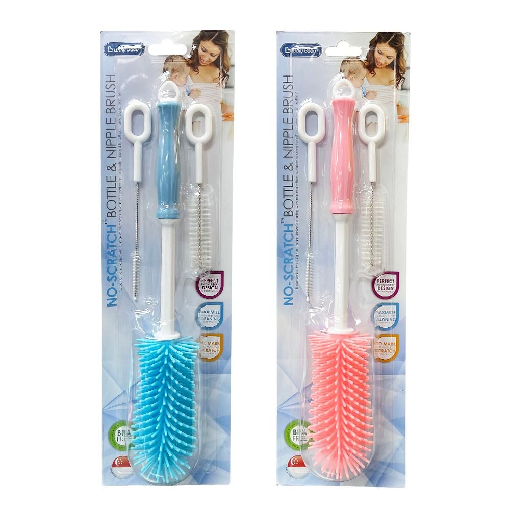 3 Pcs Soft Baby Bottle Brush Bottle and Straw Brush Cleaning Set for Child with Silicone Bottle Brush Nylon Nipple Brush and Stainless Steel Straw Brush