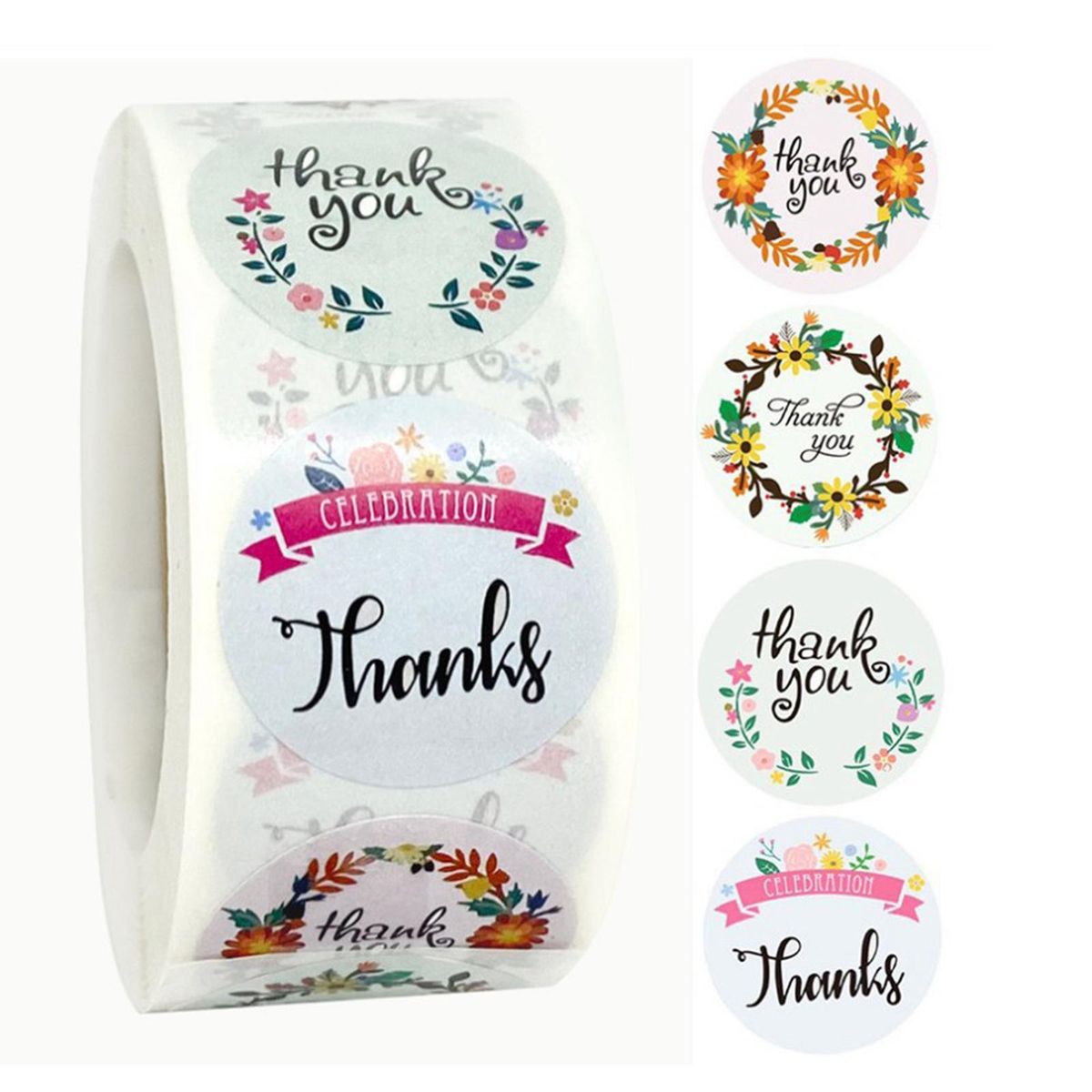 500pcs Floral Thank You Stickers Paper Gift Card Adhesive Style4