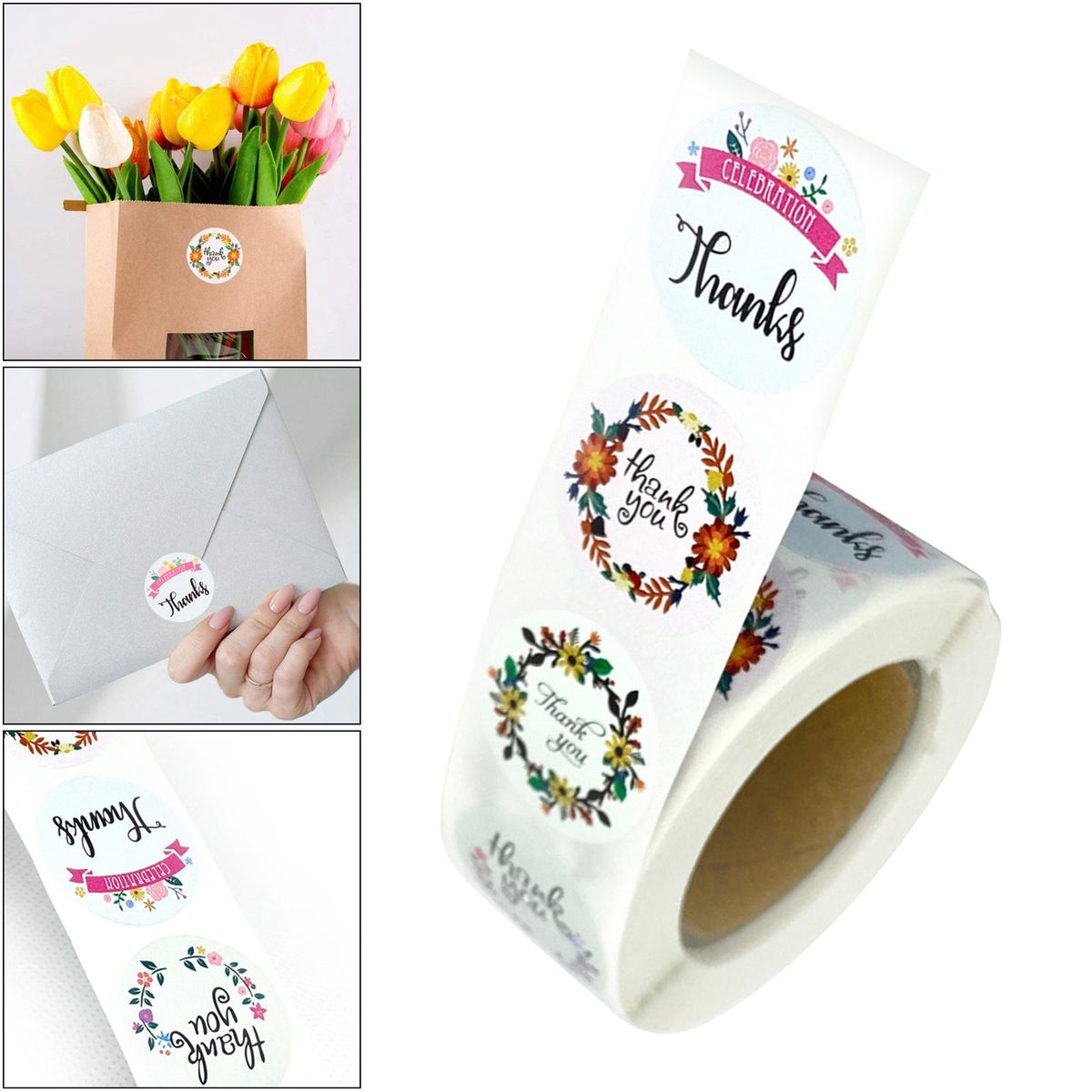 500pcs Floral Thank You Stickers Paper Gift Card Adhesive Style4