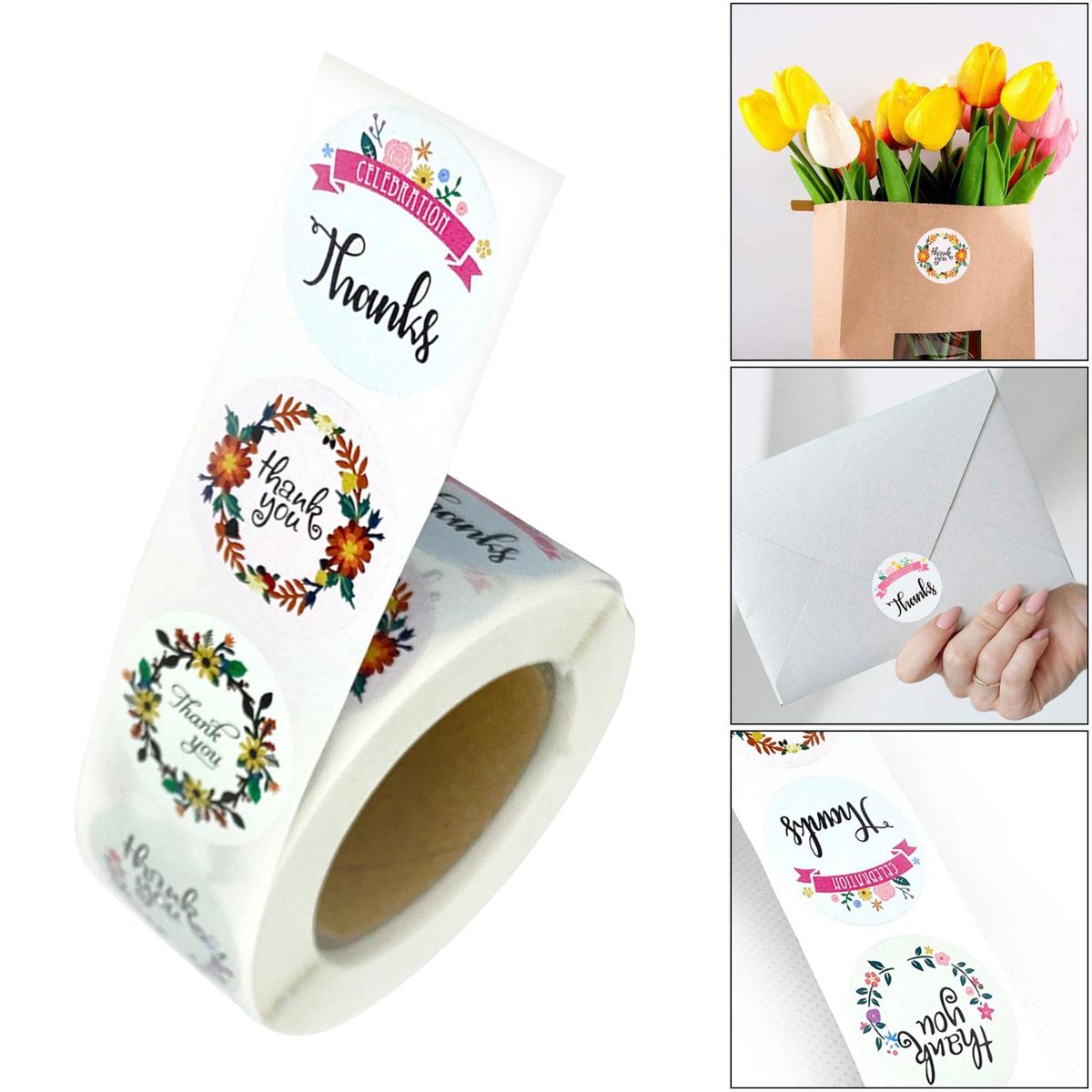 500pcs Floral Thank You Stickers Paper Gift Card Adhesive Style4
