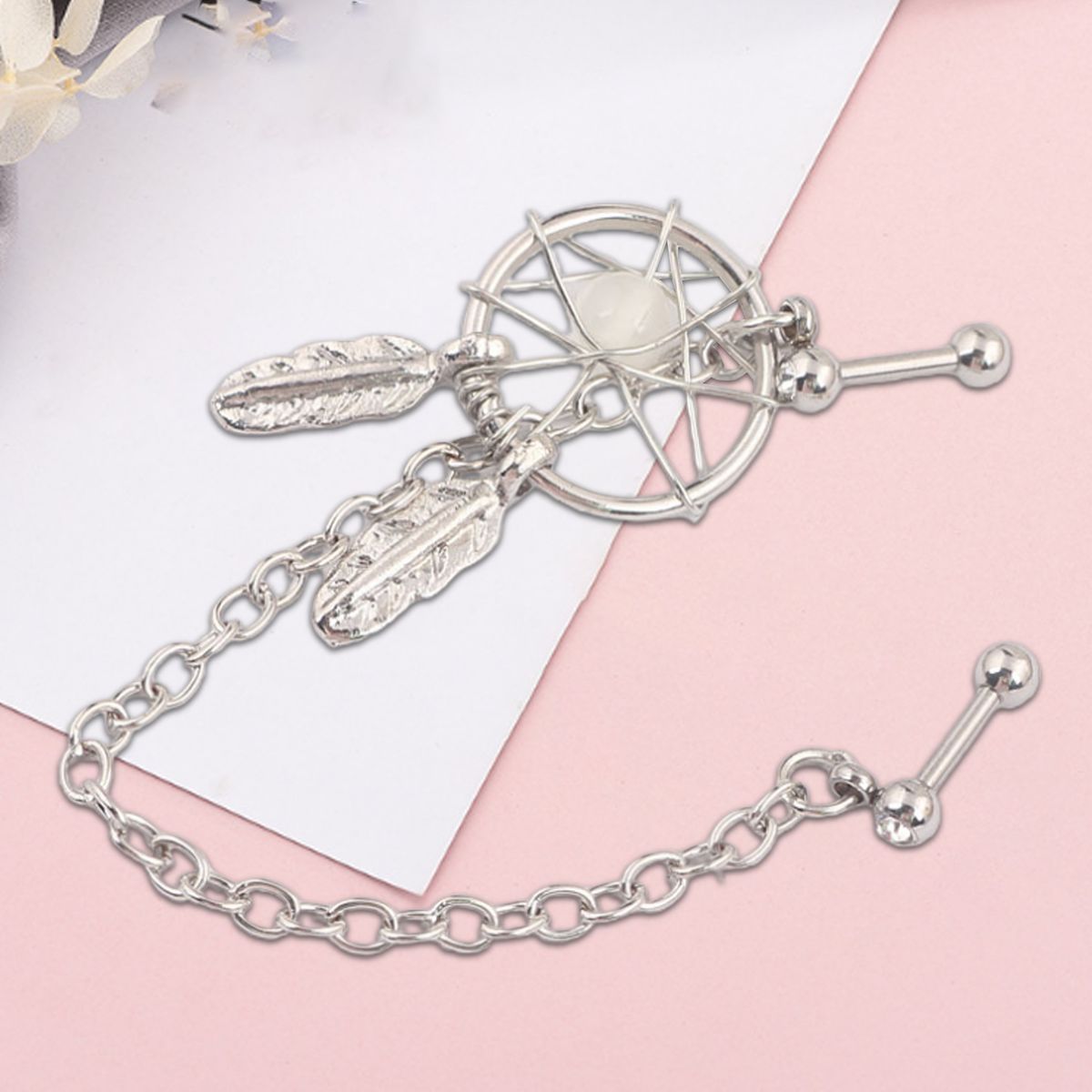 Dream Catcher Star Helix Tragus Cuff Ear Piercing Cartilage Stud Dangle Earring-Blue