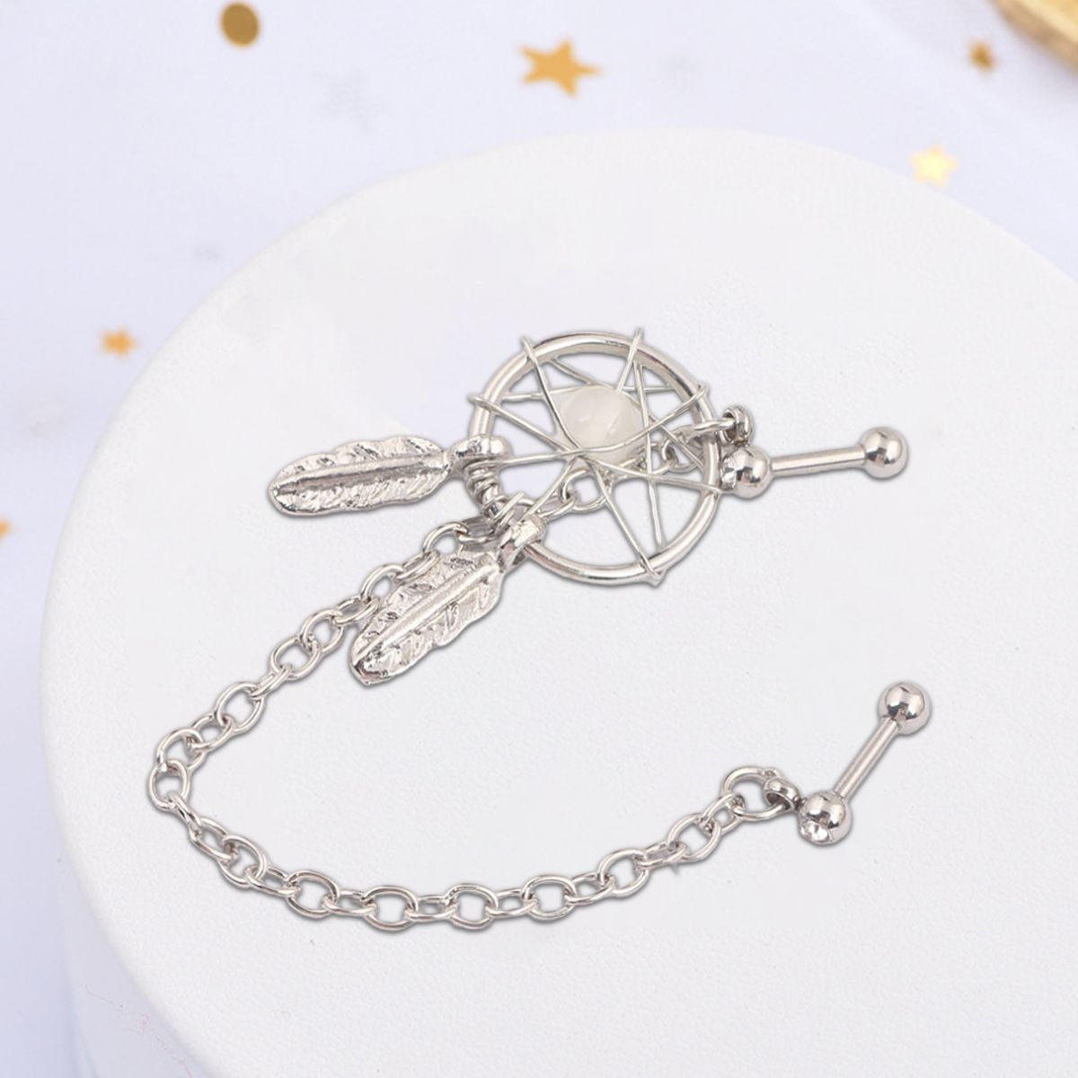 Dream Catcher Star Helix Tragus Cuff Ear Piercing Cartilage Stud Dangle Earring-Blue