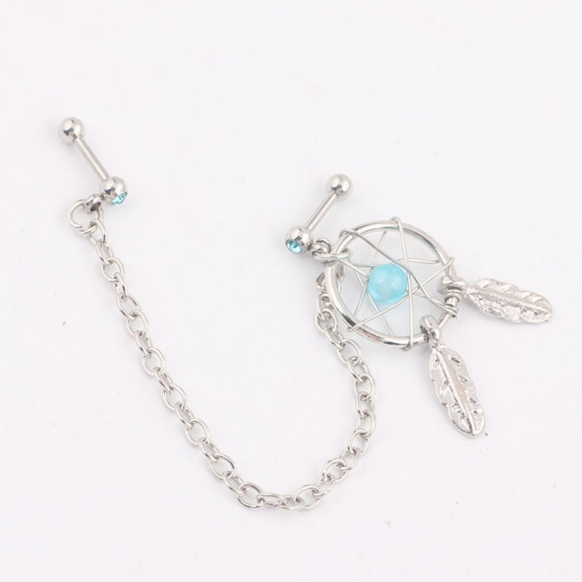 Dream Catcher Star Helix Tragus Cuff Ear Piercing Cartilage Stud Dangle Earring-Blue