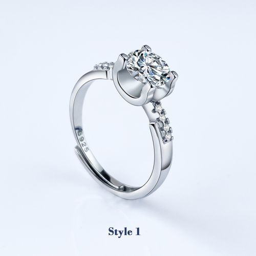 Diamond Inlaid Open Wedding Ring Ox Horn Four Claw 925 Silver Ring