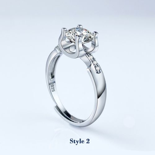 Diamond Inlaid Open Wedding Ring Ox Horn Four Claw 925 Silver Ring
