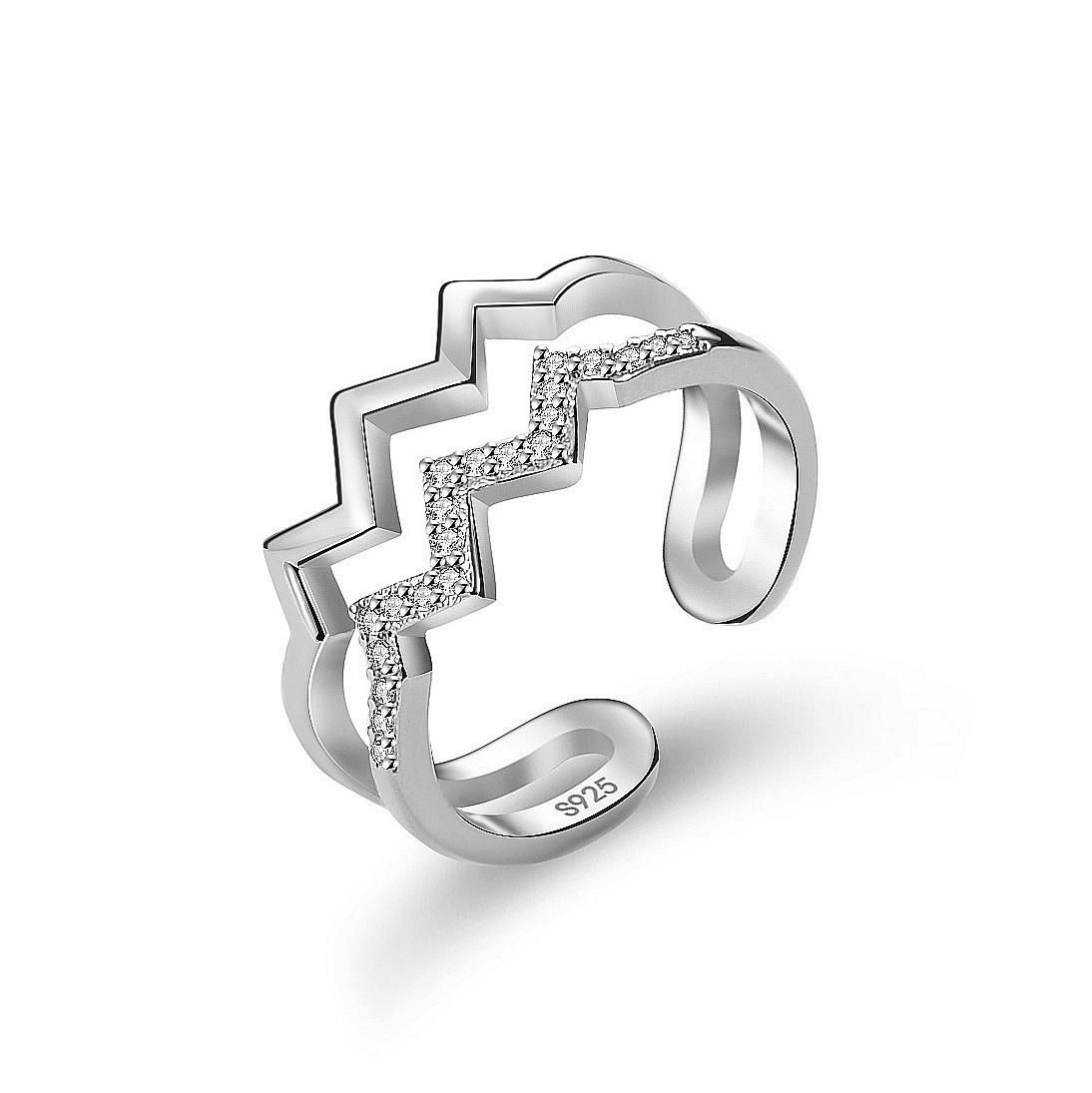 Girls ring new heart time zircon jewelry born double layer simple micro-inlaid open ring curve wave ring