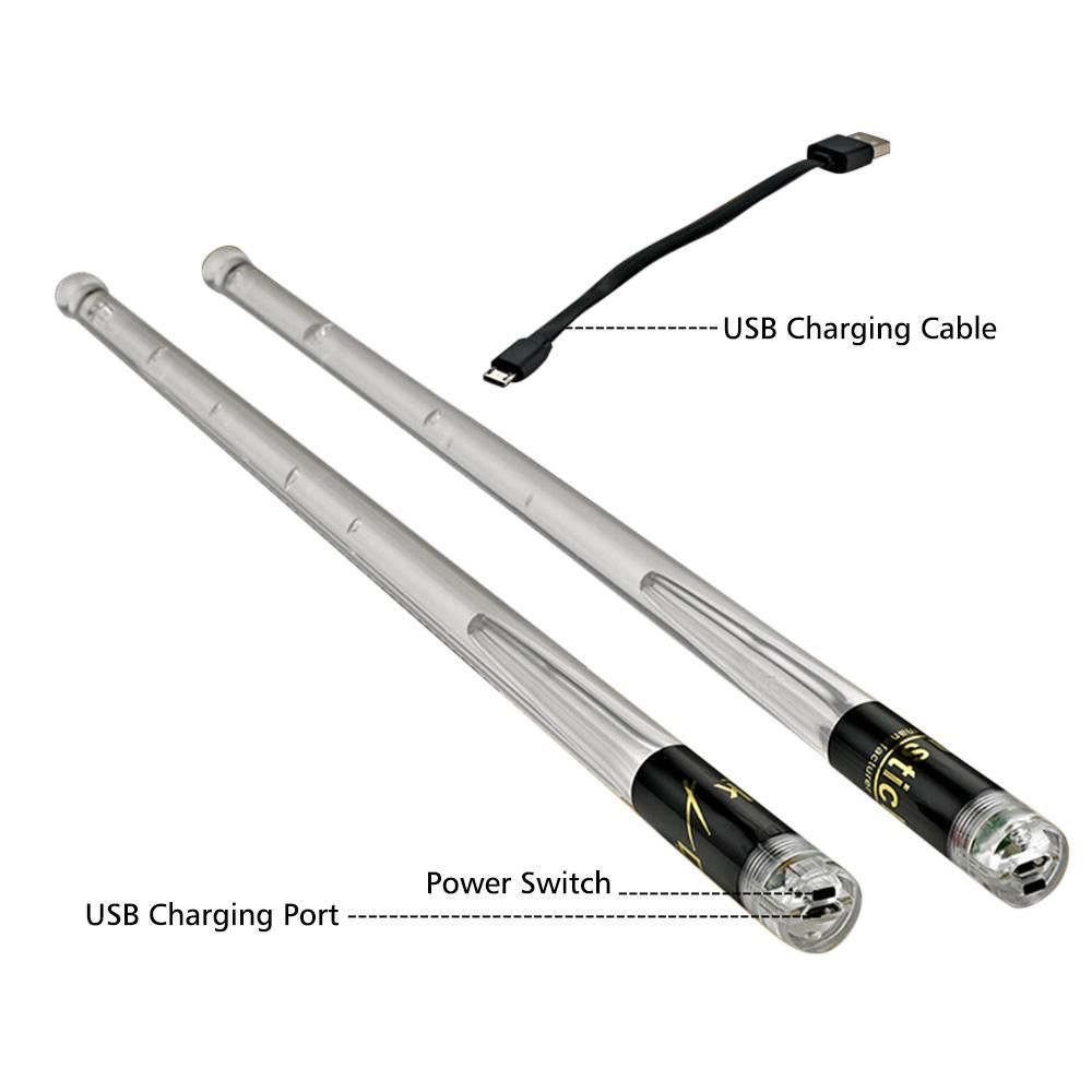 LED Light Up Drumsticks Jazz Drum Sticks 15 Gradient Colorful Lights USB Charging with ON/OFF Switch Drumstick Drum Set Accessories