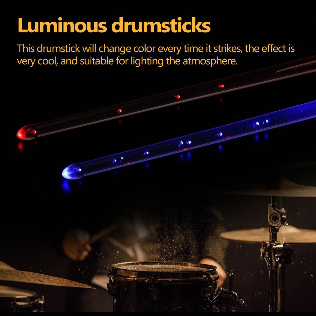 A Pair of Glow Drumsticks 15-Colors Light Drumstick Light Up Drumsticks Jazz Drumstick Drum Accessories