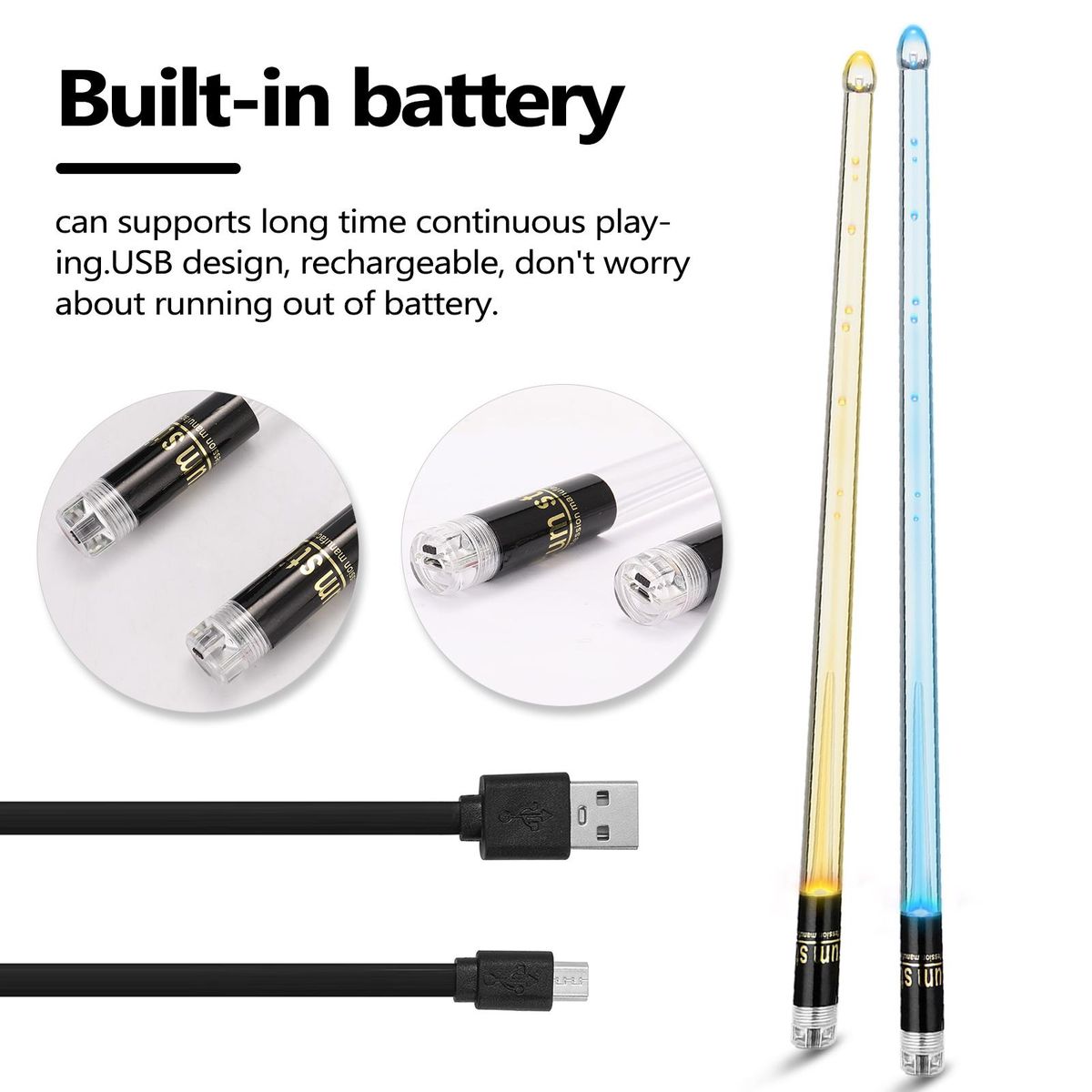 A Pair of Glow Drumsticks 15-Colors Light Drumstick Light Up Drumsticks Jazz Drumstick Drum Accessories