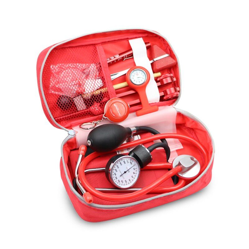 8PCS Set Medical Storage Kit Health Bag  With Stethoscope Manometer Tuning Fork Reflex Hammer LED First Aid Penlight Torch