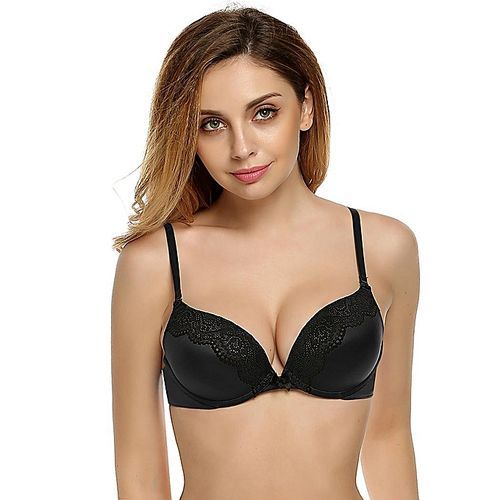 Women Sexy Underwear Lace Patchwork Seamless Underwire Push Up Bra-Rose Red