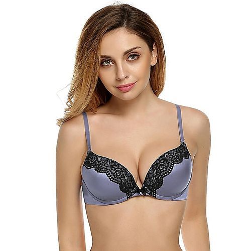Women Sexy Underwear Lace Patchwork Seamless Underwire Push Up Bra-Rose Red