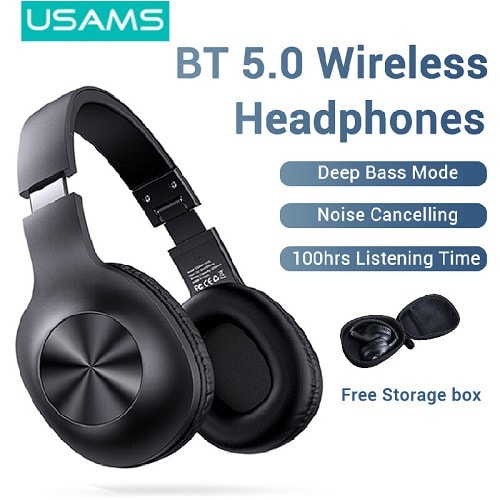 USAMS Wireless Bluetooth 5.0 Headset with Built-in Mic Noise Cancelling