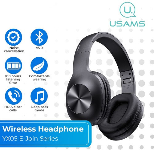 USAMS Wireless Bluetooth 5.0 Headset with Built-in Mic Noise Cancelling