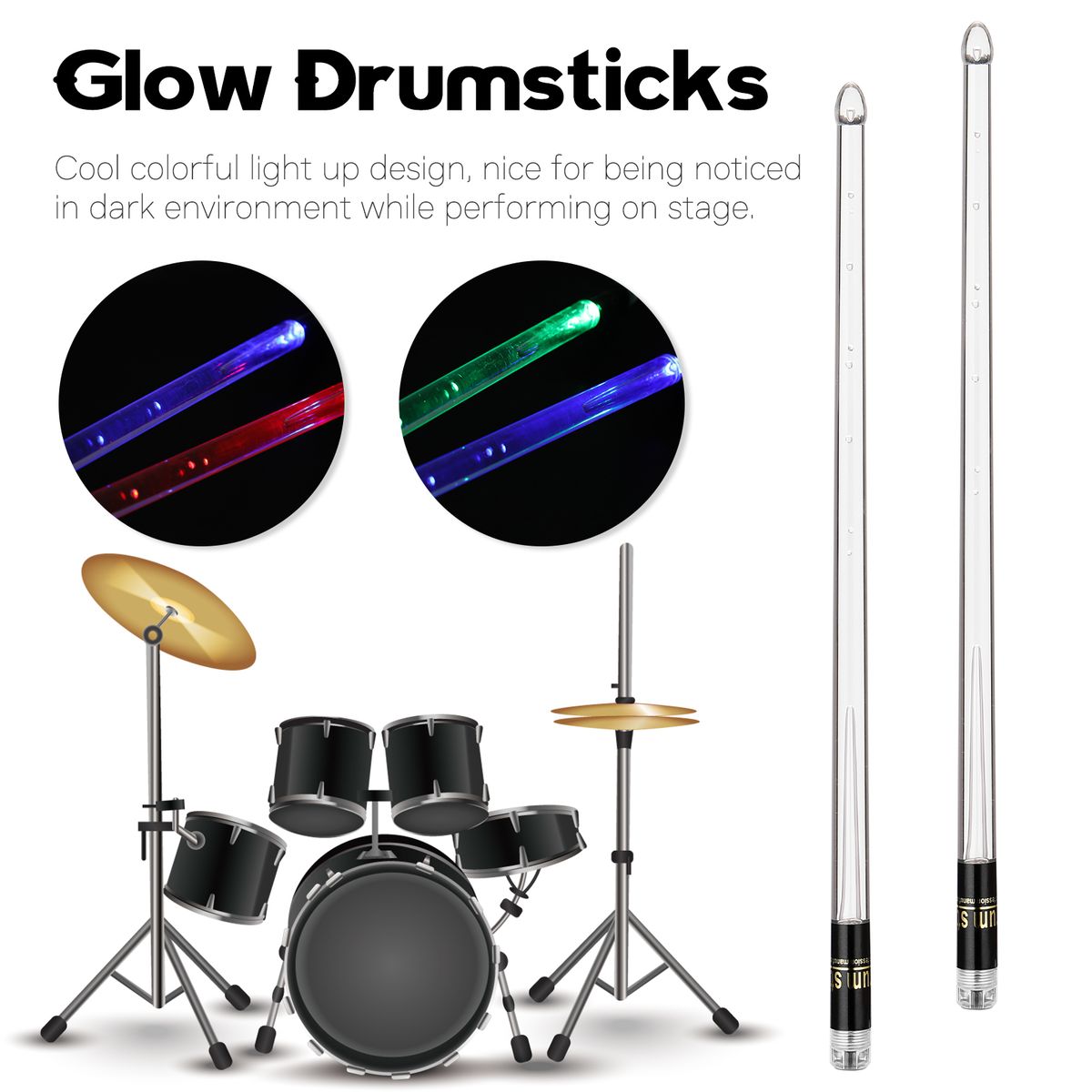 A Pair Of Glow Drumsticks 15-Colors Light Drumstick Light