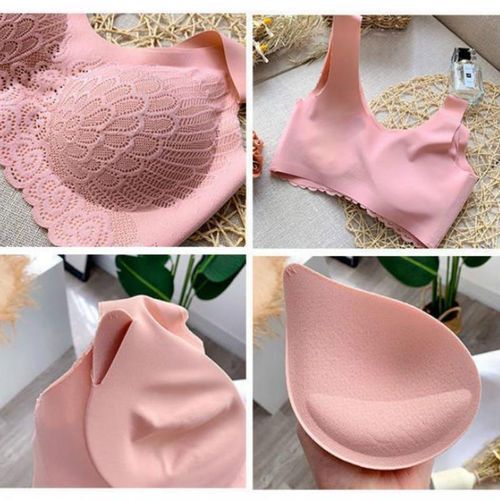 Pink Lace Bra Top Women Plus Size Push Up Wireless Lingerie Full Cup Sexy