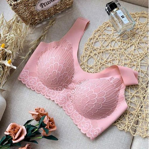 Pink Lace Bra Top Women Plus Size Push Up Wireless Lingerie Full Cup Sexy