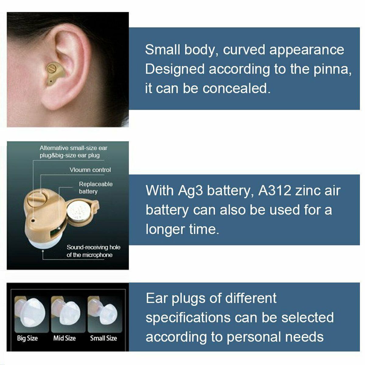 2Pc Adults Hearing  Sound Amplifier Invisible Side Mini Ear