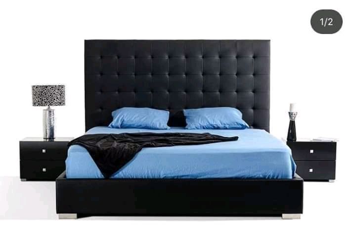 6/6 Black Leather Padded Bed (Lagos Only
