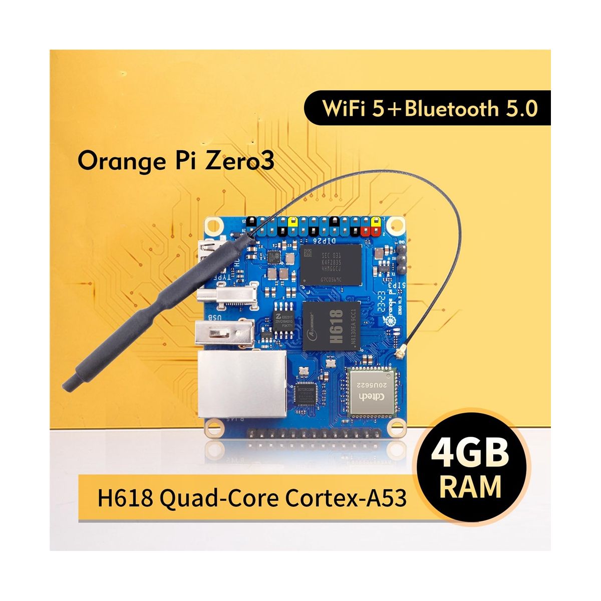 For Orange Pi Zero 3 4GB RAM Single Board Computer Allwinner H618 Chip Wifi LPDDR4 Gigabit Zero 3 4GB Development Board