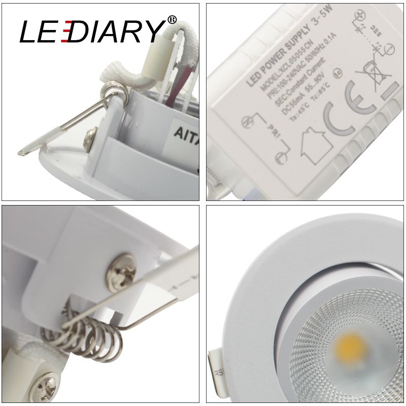 LEDIARY COB LED Downlights Real 3W 5W 110V-240V White
