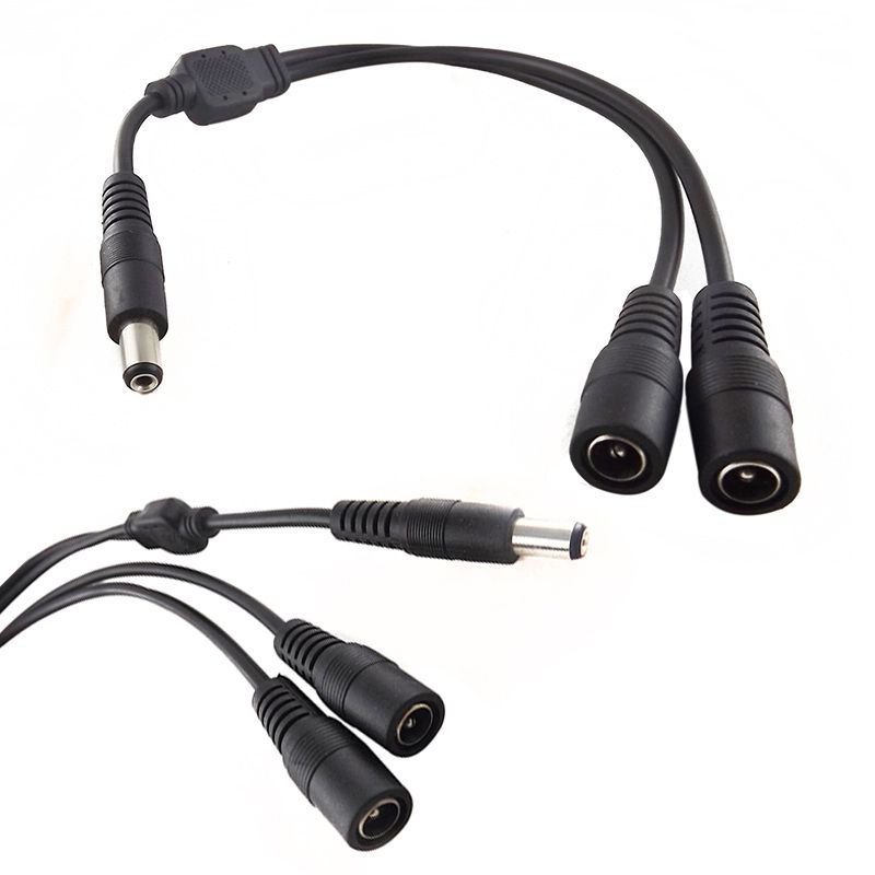 Coaxial DC Power 1 Male Plug To 2 Female Jack  Splitter Adapter Suitable For CCTV Black Coax Power Cord Cables