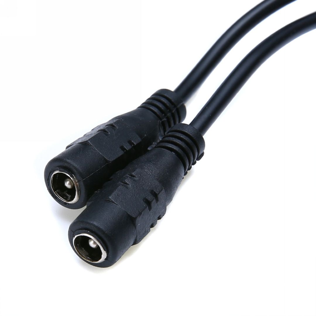 Coaxial DC Power 1 Male Plug To 2 Female Jack  Splitter Adapter Suitable For CCTV Black Coax Power Cord Cables