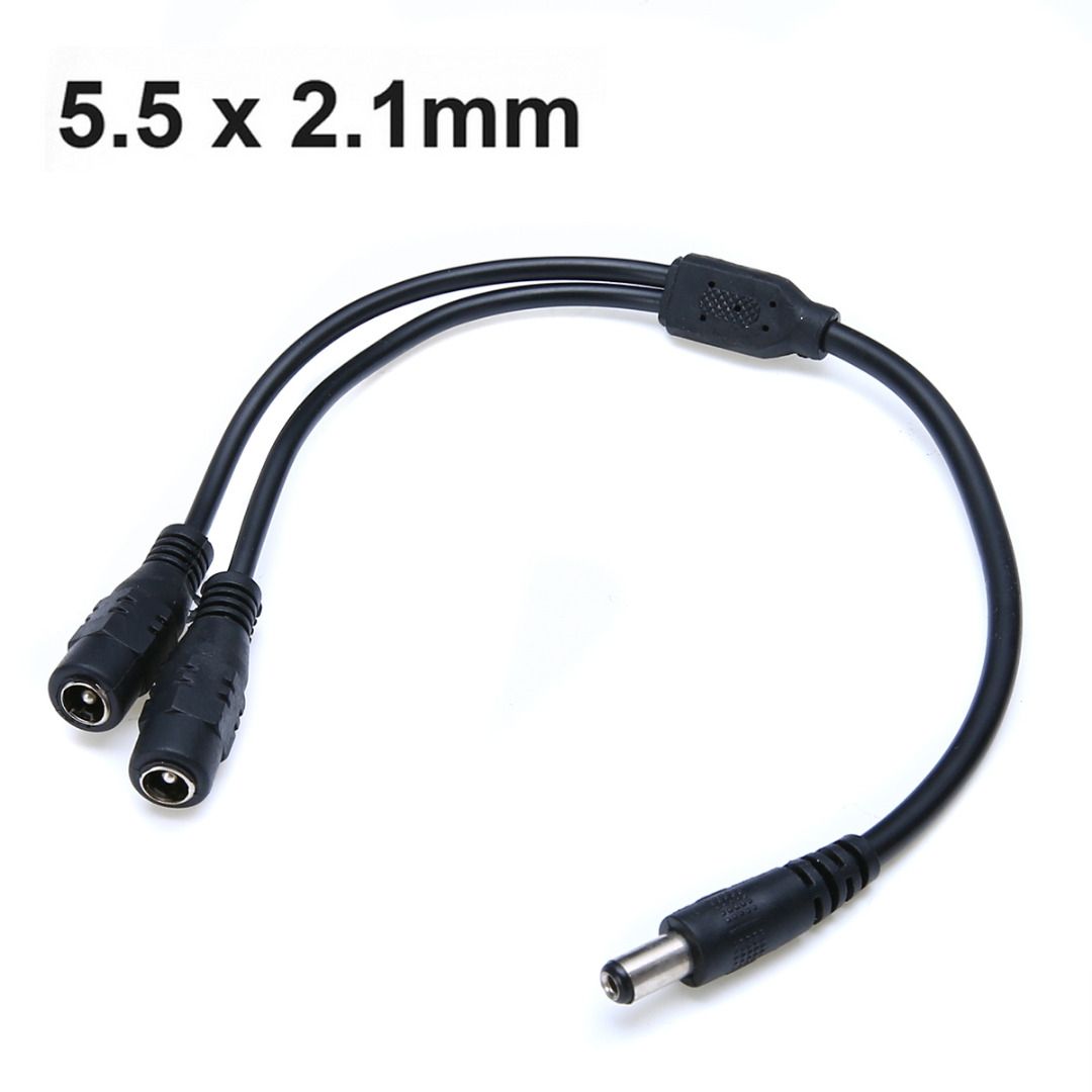Coaxial DC Power 1 Male Plug To 2 Female Jack  Splitter Adapter Suitable For CCTV Black Coax Power Cord Cables