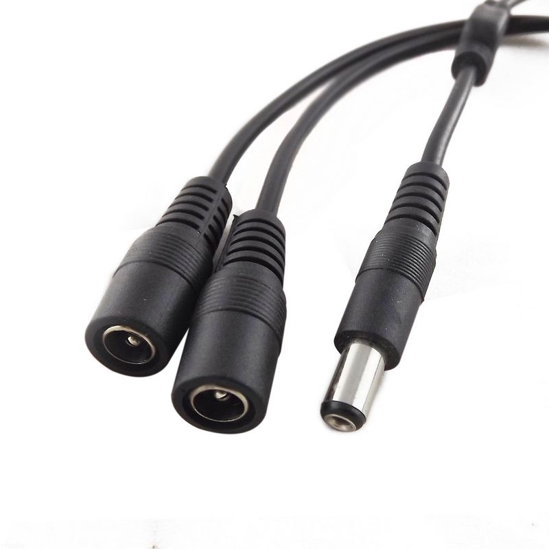 Coaxial DC Power 1 Male Plug To 2 Female Jack  Splitter Adapter Suitable For CCTV Black Coax Power Cord Cables