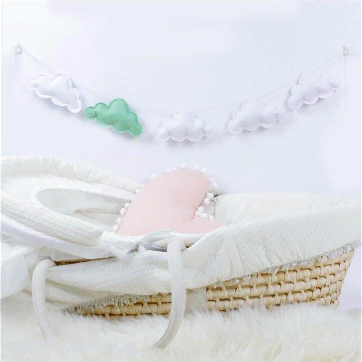5 Pcs Simple Cloud Garland Ornament Crib Baby Bed Bell Bedroom Hanging Wall Gift Cloud Wall Hanging Baby Decor Toys Nursery Ornament Crib Children Kids Bedroom Green