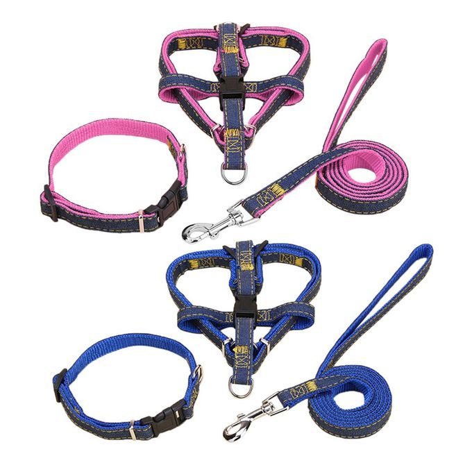 Pet Dog Nylon Harness Collars 3PCS/SET Adjustable Leash Traction Belt Rope