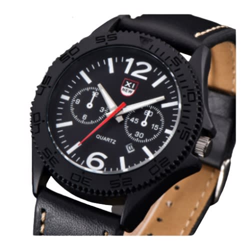 Xinew Business Men Leather Wristwatch - Black