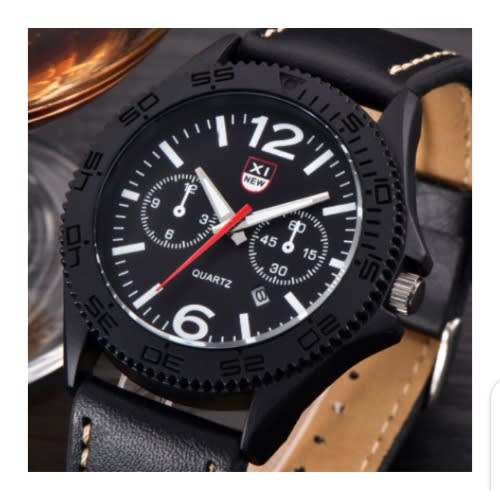 Xinew Business Men Leather Wristwatch - Black