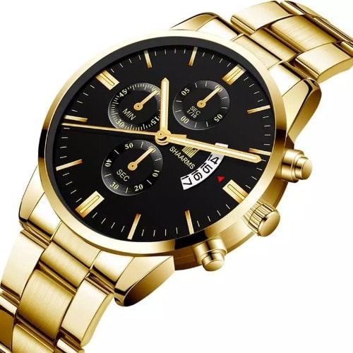 Unisex Bracelet Wristwatch With Date - Gold