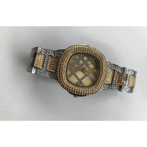 Women's Iced Mixed Wrist Watch - Silver & Gold